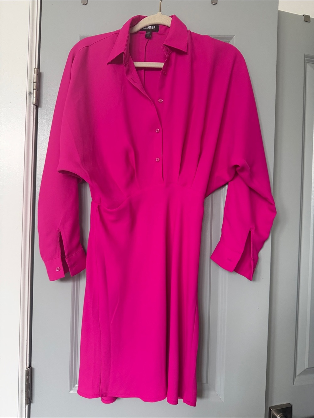 Express Hot Pink Long Sleeve Shirt Dress